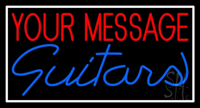 Custom Cursive Guitars White Border Neon Sign