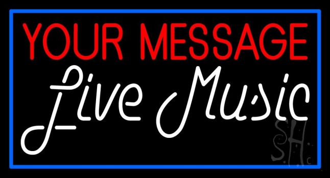 Custom Cursive White Live Music Blue Border Neon Sign