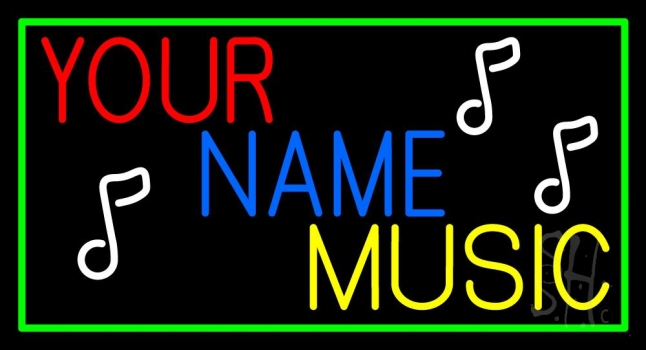 Custom Music Green Border White Note Neon Sign