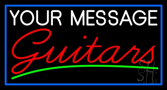 Custom Cursive Red Guitars Blue Border Neon Sign