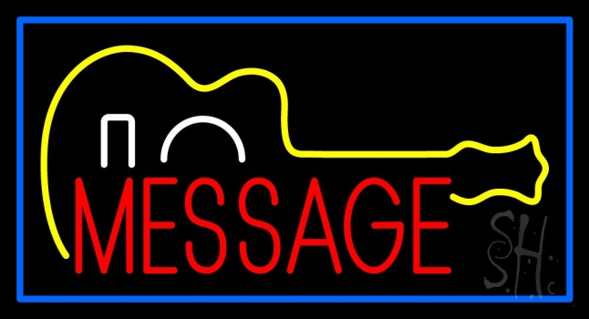 Custom Yellow Guitar Logo Blue Border Neon Sign