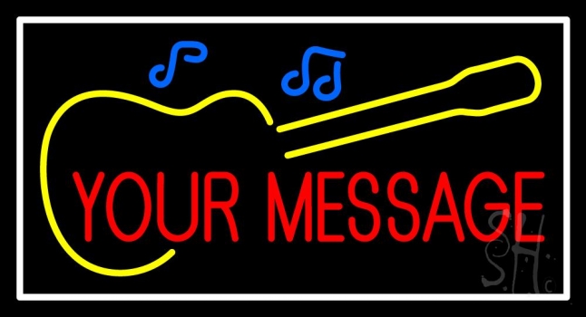 Custom Yellow Guitar White Border Blue Note Neon Sign