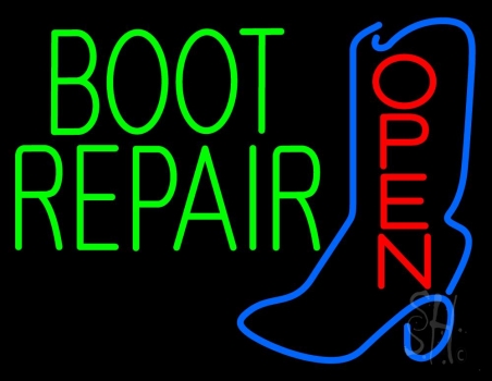 Green Boot Repair With Logo Open Neon Sign