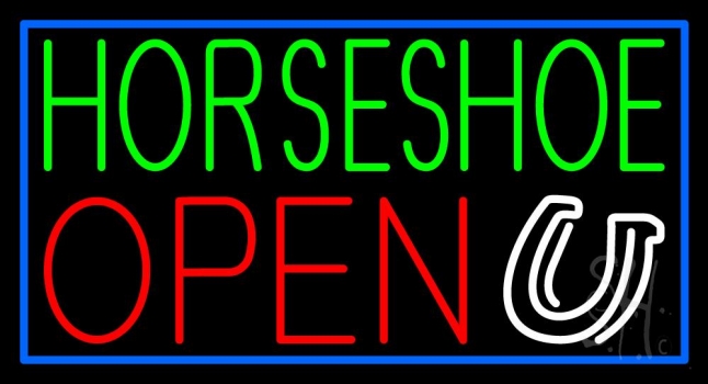 Green Horseshoe Open With Border Neon Sign