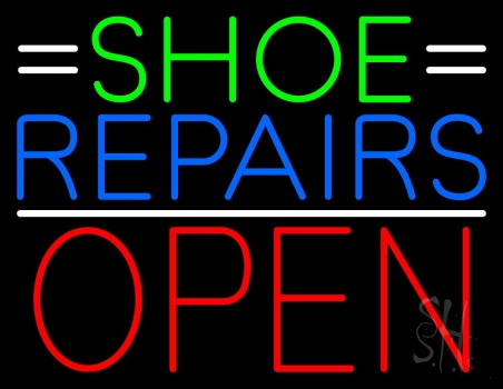Green Shoe Blue Repairs Open Neon Sign