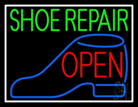 Green Shoe Repair Blue Shoe Open Neon Sign