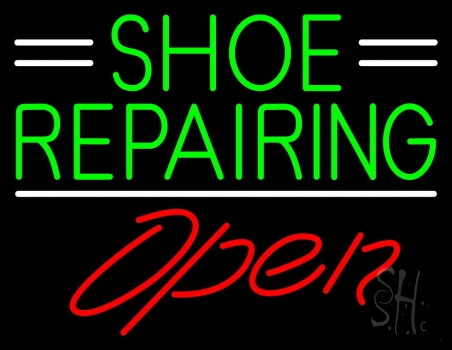 Green Shoe Repairing Open Neon Sign