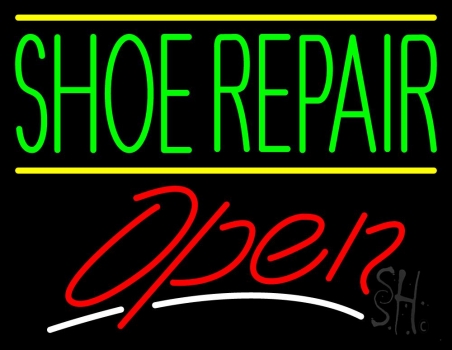 Green Shoe Repair Open Neon Sign