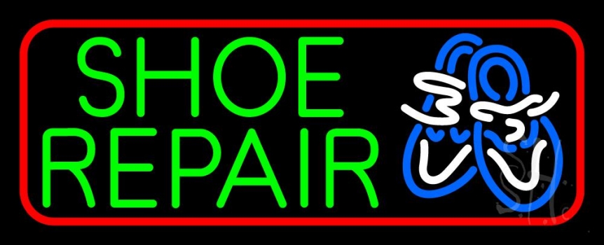 Green Shoe Repair Red Border Neon Sign