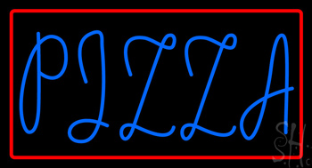 Blue Pizza Red Border Neon Sign