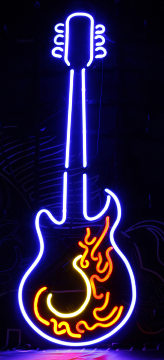 Hot Fire Blue Guitar Neon Sign