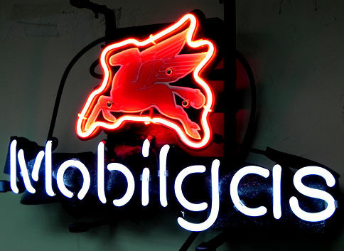 Mobil Gas Mobilgas Oil Station Logo Neon Sign