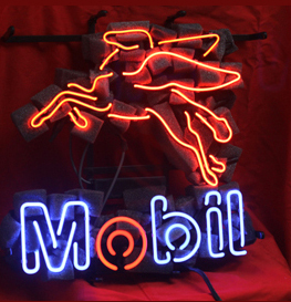 Mobil Oil Gas Logo Neon Sign