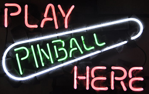 Play Pinball Here Game Room Logo Neon Sign