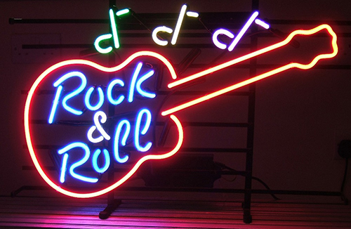 Rock And Roll With Guitar Neon Sign