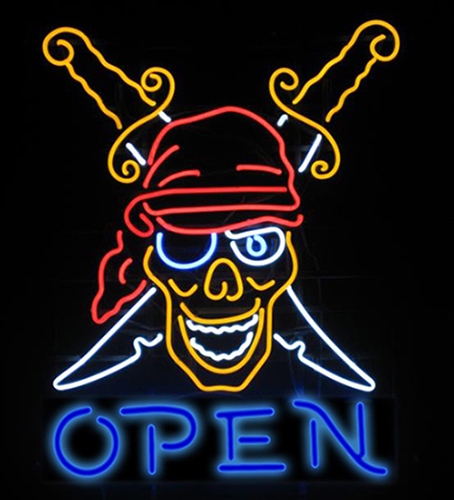 Tatto Open Pirate Logo Neon Sign