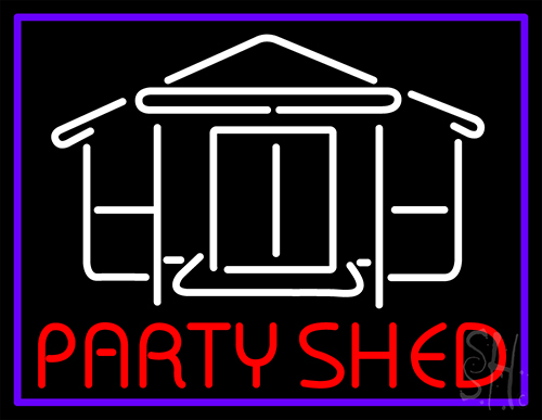 Party Shed With Blue Border Neon Sign