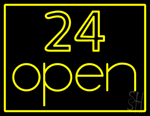 24 Open With Yellow Border Neon Sign