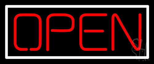 White Border Open Neon Sign