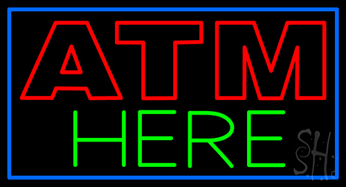 Blue Border Atm Here Neon Sign