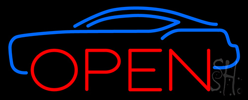 Blue Car Open Neon Sign