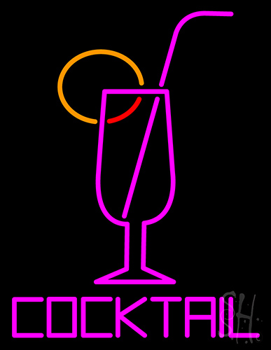 Cocktail Glass With Straw Neon Sign