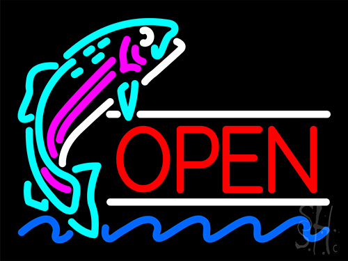 Open Jumping Fish Neon Sign