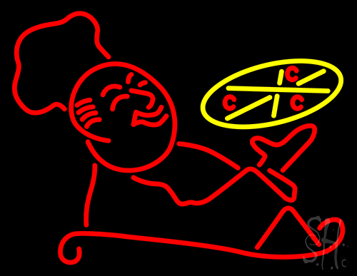 Pizza With Man Logo Neon Sign