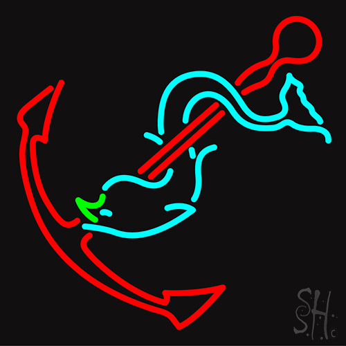 Anchor With Fish Logo Neon Sign