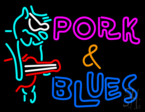 Pork And Blues Animal Guitar Logo Neon Sign