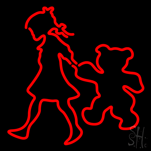 Small Girl With Teddy Neon Sign
