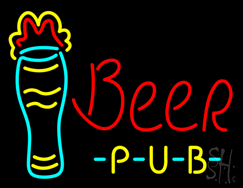 Beer Pub With Glass Neon Sign