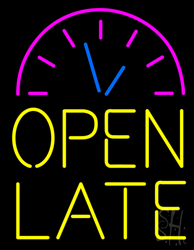 Clock Open Late Neon Sign