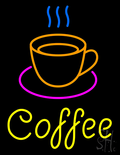 Coffee Cup With Yellow Coffee Neon Sign