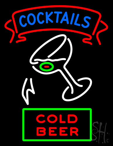 Cocktail Cold Beer With Glass Neon Sign