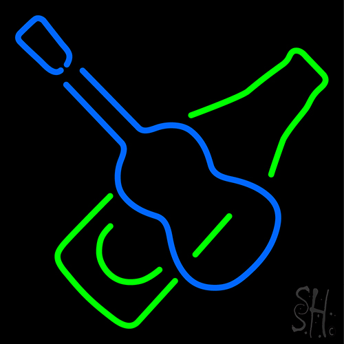 Guitar With Beer Bottle Neon Sign