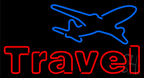 Travel With Plane Icon Neon Sign