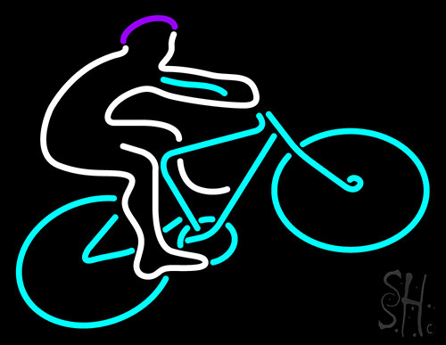 Blue Cycle Rider With Cycle Neon Sign