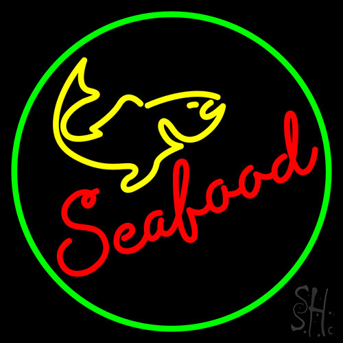 Seafood With Fish Neon Sign