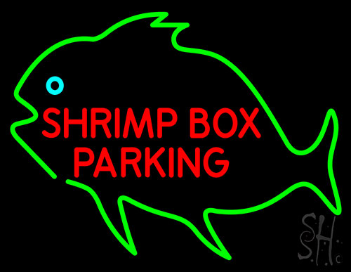 Shrimp Box Parking With Green Fish Neon Sign