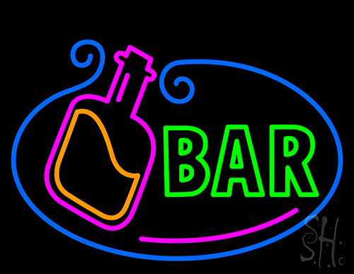 Bar With Wine Bottle Neon Sign