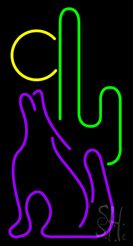 Cactus With Coyote Neon Sign