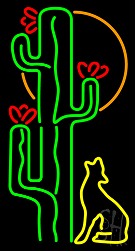 Cactus With Moon Neon Sign