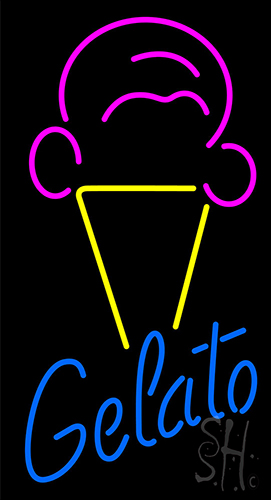 Gelato Blue Text And Hard Cone Logo Neon Sign