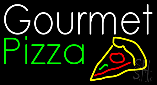 Gourmet Pizza With Pizza Neon Sign