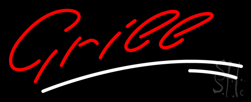Grill In Red Ltrs Curved White Lines Neon Sign