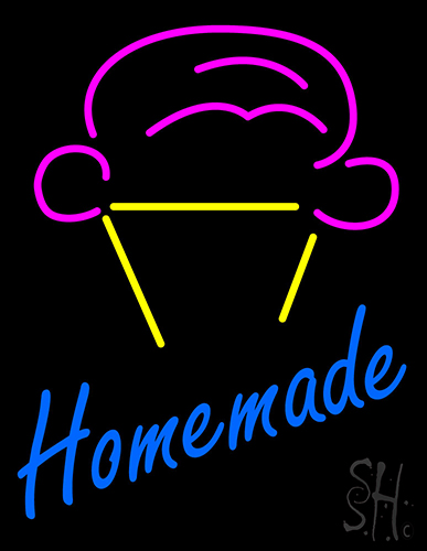 Homemade With Ice Cream Cone Logo Neon Sign