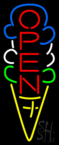 Open Ice Cream Cone Soda Fountain Neon Sign