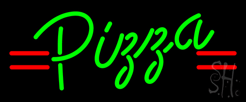 Pizza In Neon Green With Red Lines Neon Sign