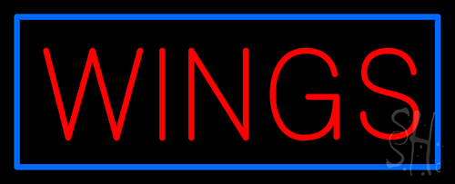 Wings With Blue Border Neon Sign